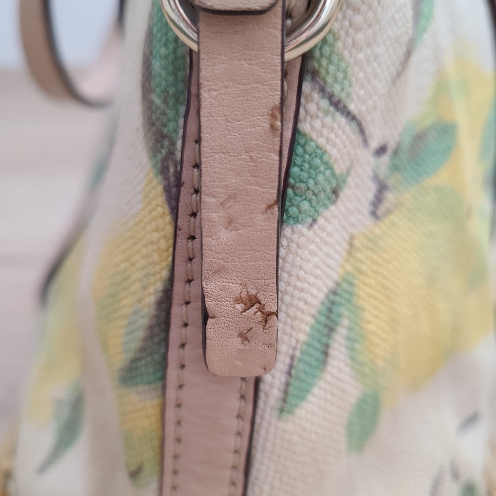 Kate Spade Capri Maise Satchel Cream Yellow Lemon Print Beige Trim Summer Bag - Picture 5 of 12